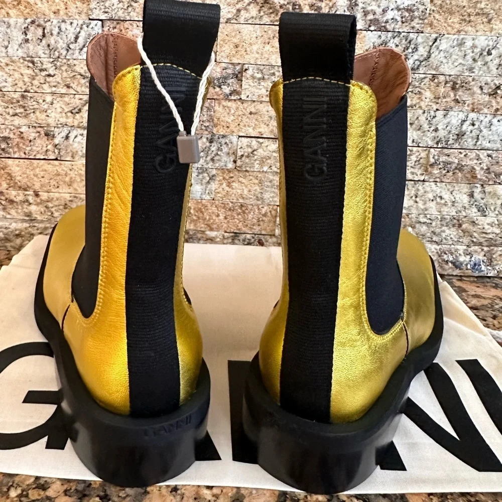 Ganni Gold Metallic Chelsea Ankle Boots
